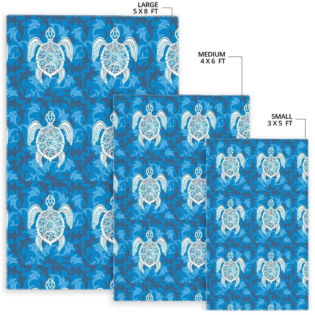 Blue Hawaiian Shark Sea Turtle Pattern Print Floor Mat-grizzshop