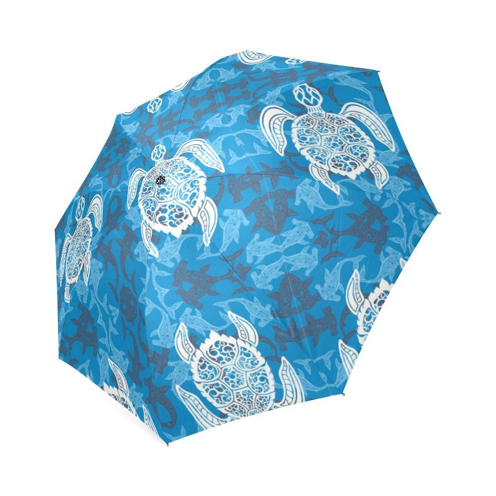 Blue Hawaiian Shark Sea Turtle Pattern Print Foldable Umbrella-grizzshop