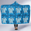 Blue Hawaiian Shark Sea Turtle Pattern Print Hooded Blanket-grizzshop