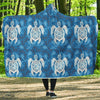 Blue Hawaiian Shark Sea Turtle Pattern Print Hooded Blanket-grizzshop