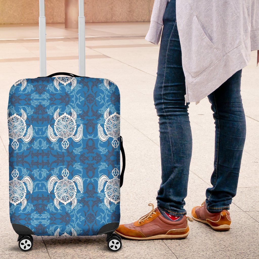 Blue Hawaiian Shark Sea Turtle Pattern Print Luggage Cover Protector-grizzshop