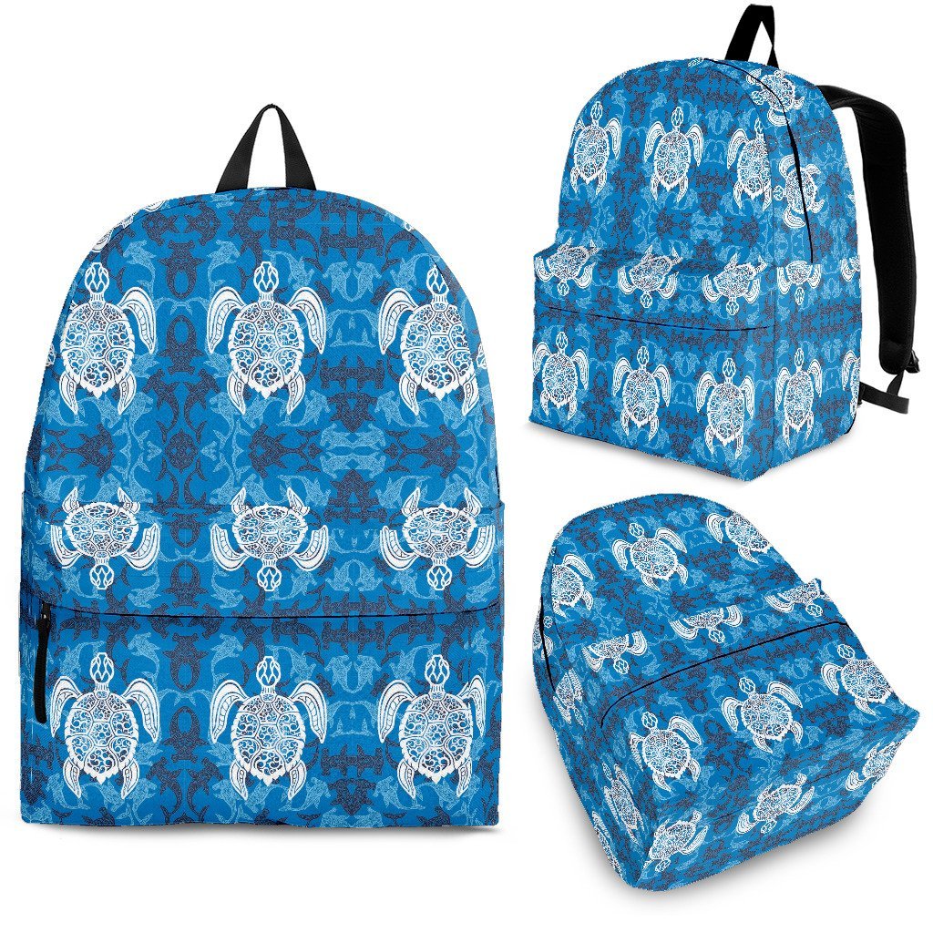 Blue Hawaiian Shark Sea Turtle Pattern Print Premium Backpack-grizzshop