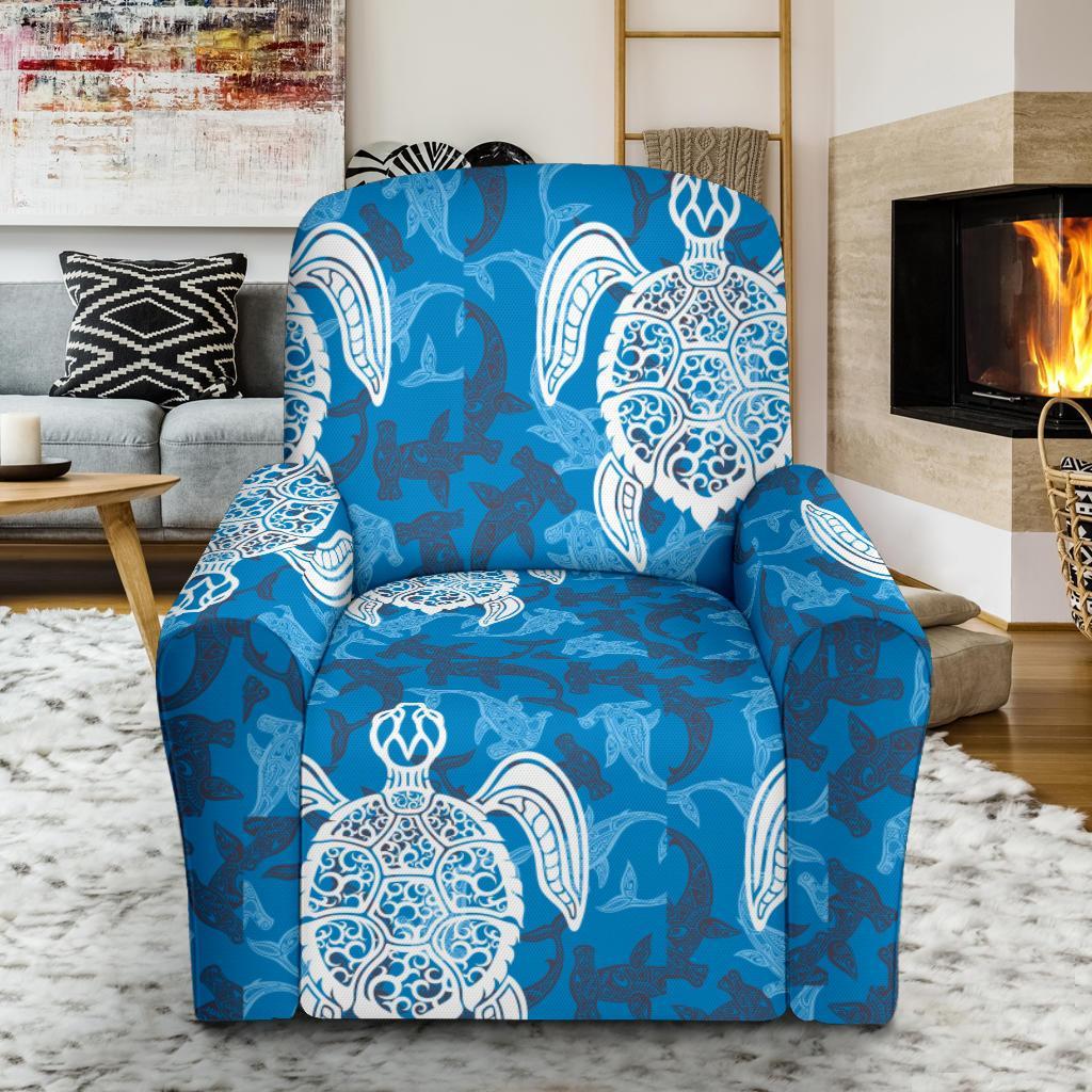 Blue Hawaiian Shark Sea Turtle Pattern Print Recliner Cover-grizzshop