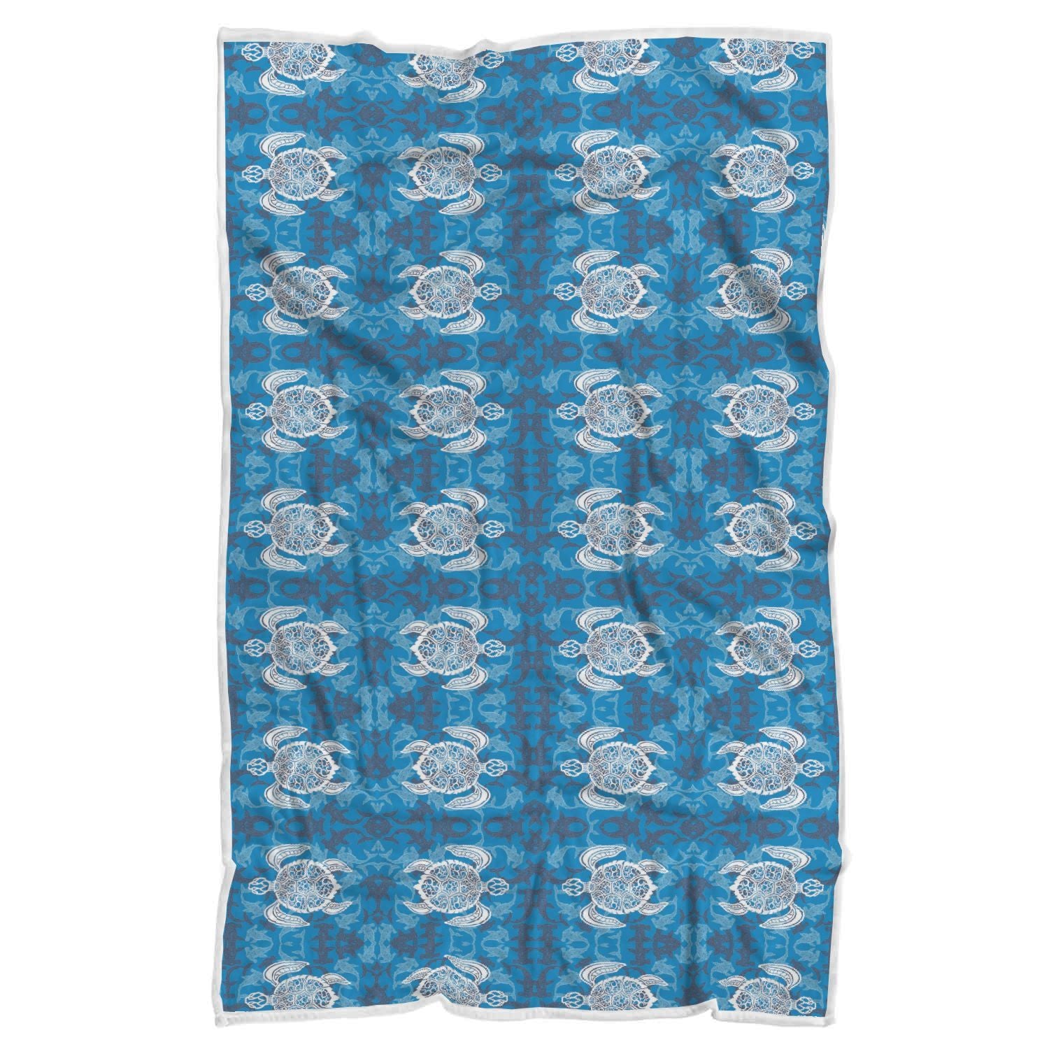 Blue Hawaiian Shark Sea Turtle Pattern Print Throw Blanket-grizzshop