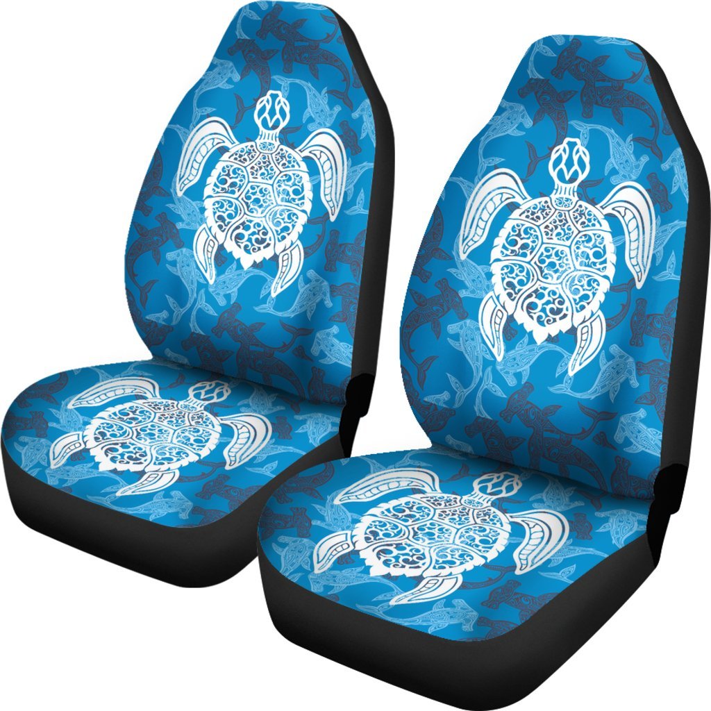 Blue Hawaiian Shark Sea Turtle Pattern Print Universal Fit Car Seat Cover-grizzshop