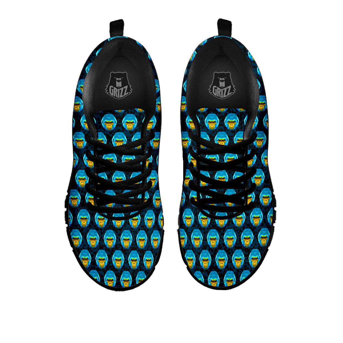 Blue Head Gorilla Geometric Triangle Print Pattern Black Sneaker-grizzshop