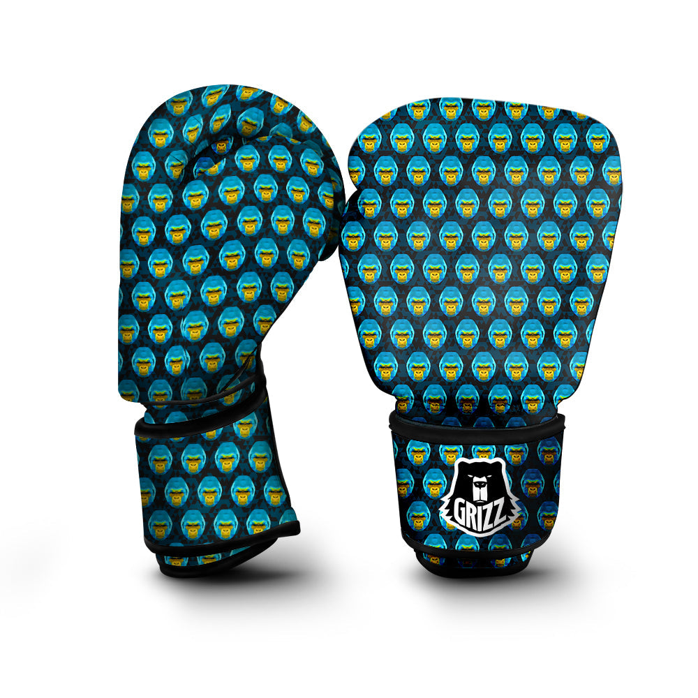 Blue Head Gorilla Geometric Triangle Print Pattern Boxing Gloves-grizzshop
