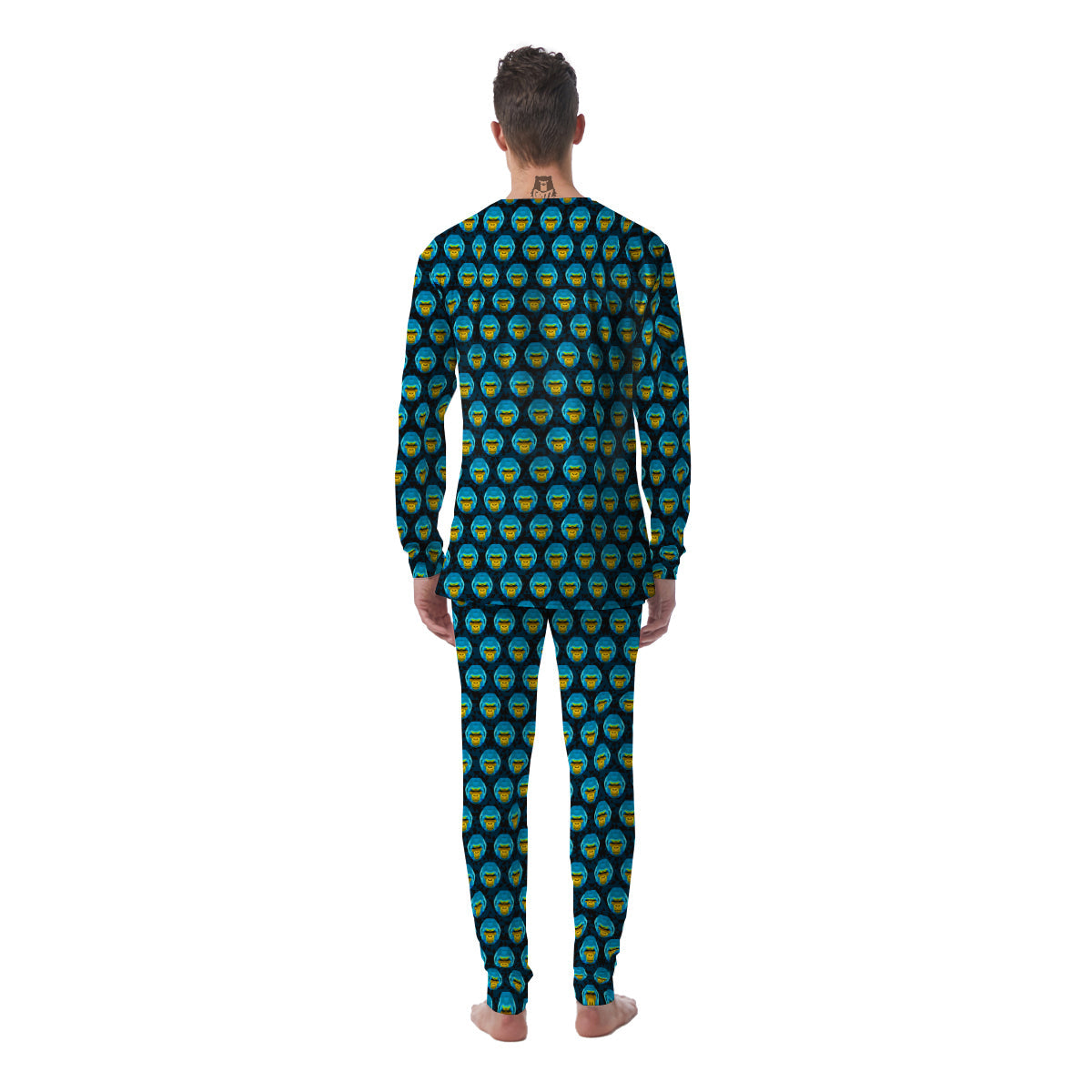 Blue Head Gorilla Geometric Triangle Print Pattern Men's Pajamas-grizzshop