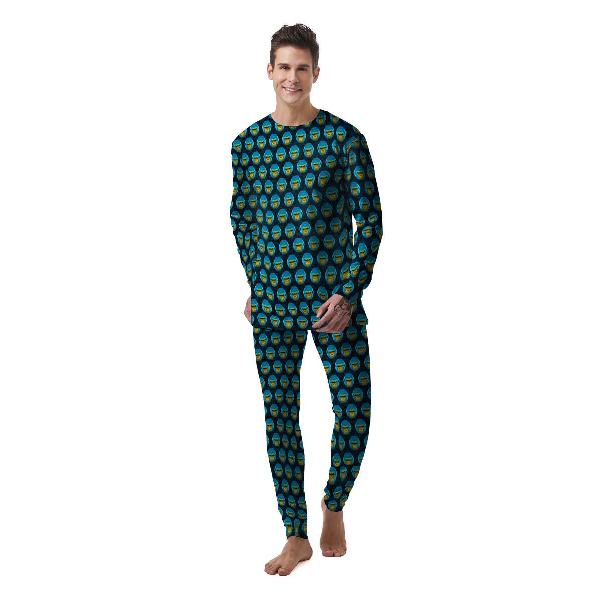 Blue Head Gorilla Geometric Triangle Print Pattern Men's Pajamas-grizzshop