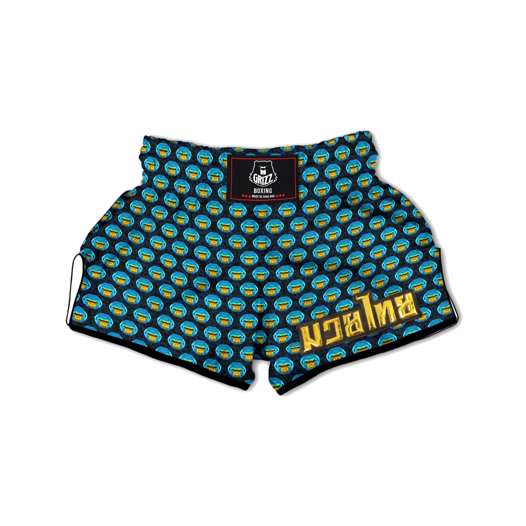 Blue Head Gorilla Geometric Triangle Print Pattern Muay Thai Boxing Shorts-grizzshop