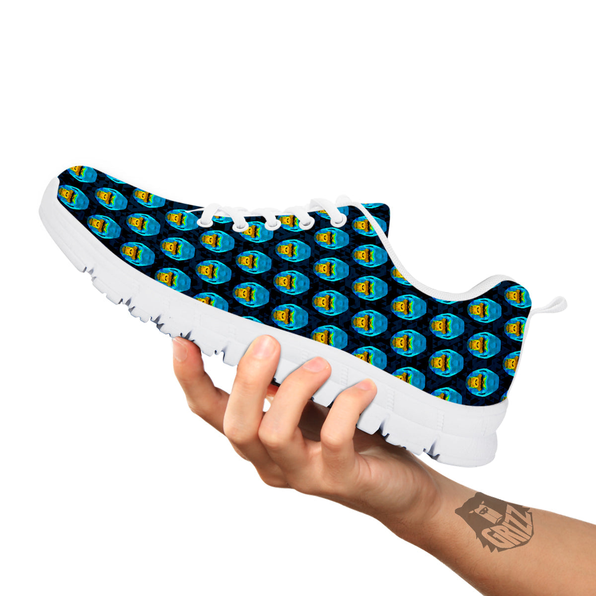 Blue Head Gorilla Geometric Triangle Print Pattern White Sneaker-grizzshop