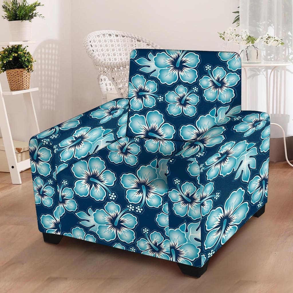 Blue Hibiscus Hawaiian Print Armchair Cover-grizzshop