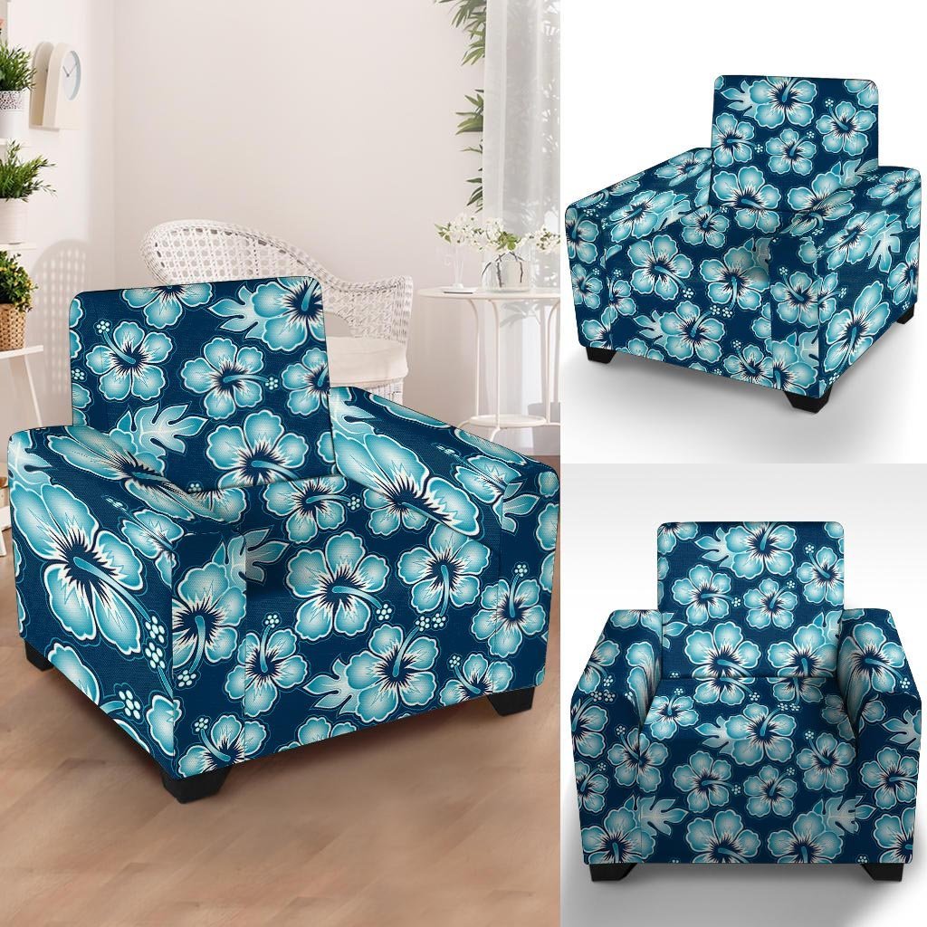 Blue Hibiscus Hawaiian Print Armchair Cover-grizzshop