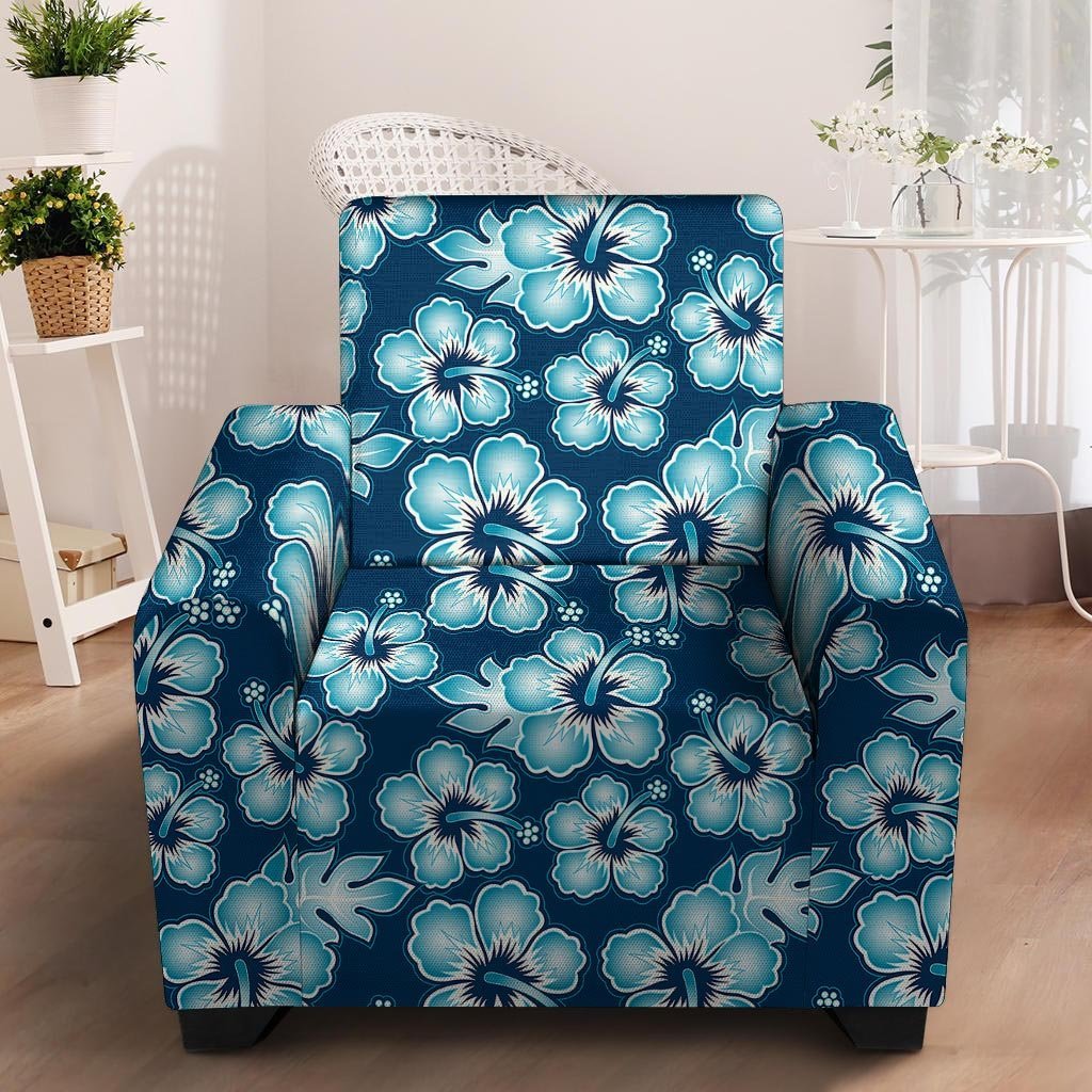 Blue Hibiscus Hawaiian Print Armchair Cover-grizzshop