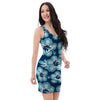 Blue Hibiscus Hawaiian Print Bodycon Dress-grizzshop