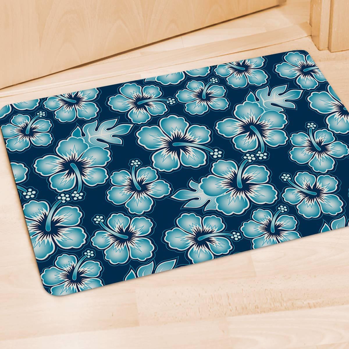 Blue Hibiscus Hawaiian Print Door Mat-grizzshop