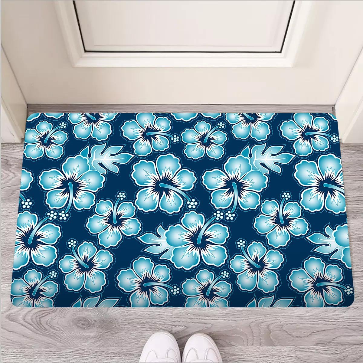 Blue Hibiscus Hawaiian Print Door Mat-grizzshop