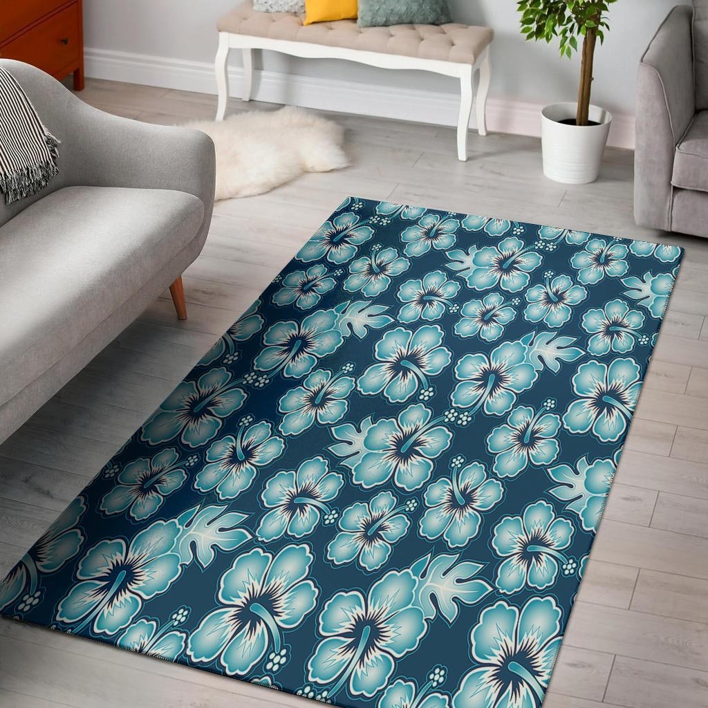 Blue Hibiscus Hawaiian Print Floor Mat-grizzshop