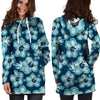 Blue Hibiscus Hawaiian Print Hoodie Dress-grizzshop