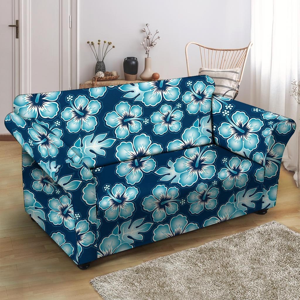 Blue Hibiscus Hawaiian Print Loveseat Cover-grizzshop