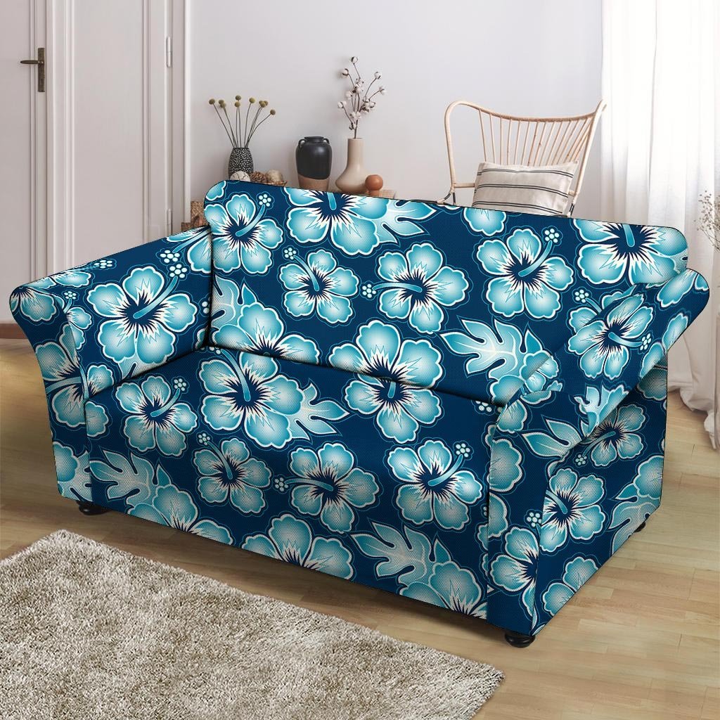 Blue Hibiscus Hawaiian Print Loveseat Cover-grizzshop