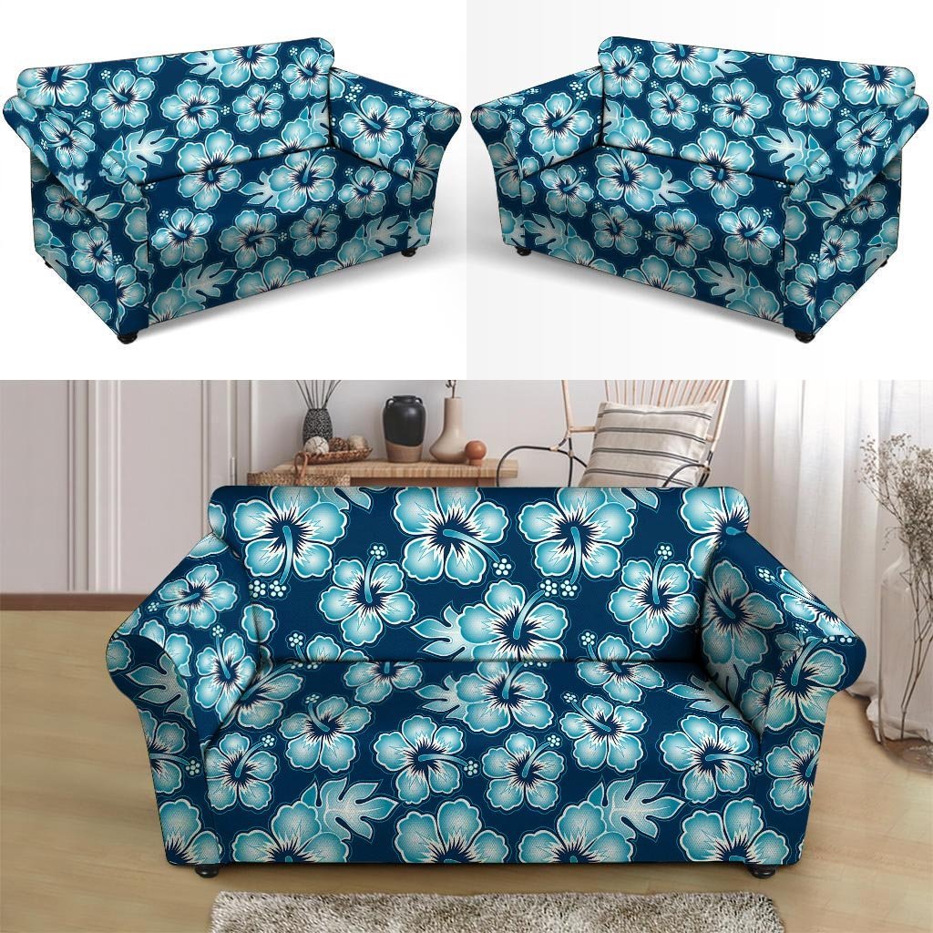 Blue Hibiscus Hawaiian Print Loveseat Cover-grizzshop