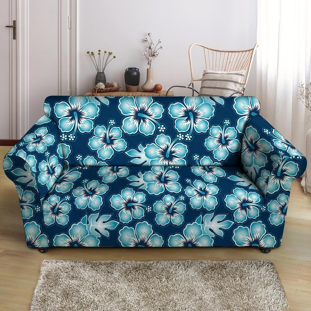 Blue Hibiscus Hawaiian Print Loveseat Cover-grizzshop