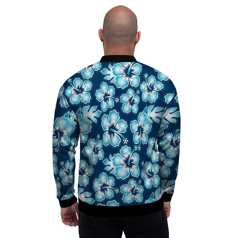 Blue Hibiscus Hawaiian Print Men's Bomber Jacket-grizzshop