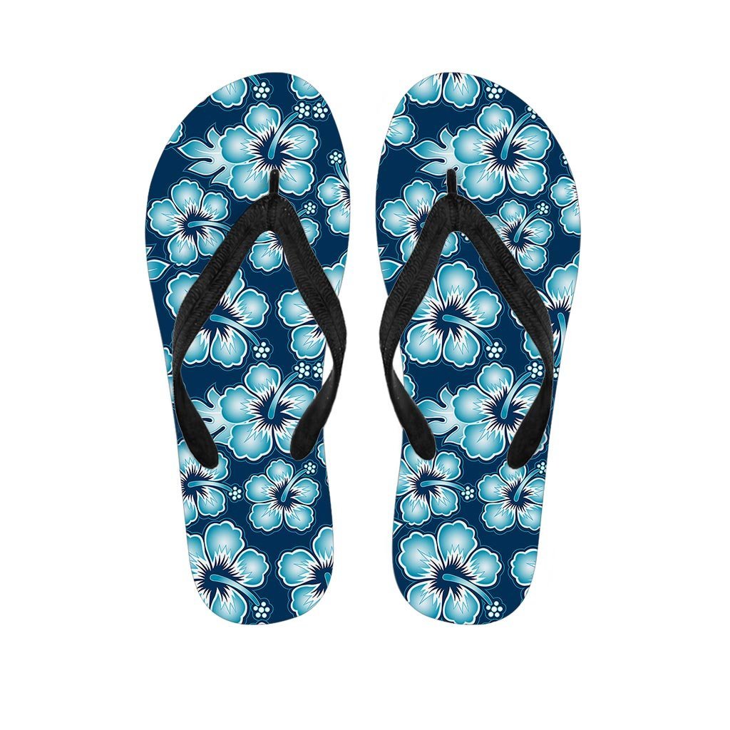 Blue Hibiscus Hawaiian Print Men's Flip Flops-grizzshop