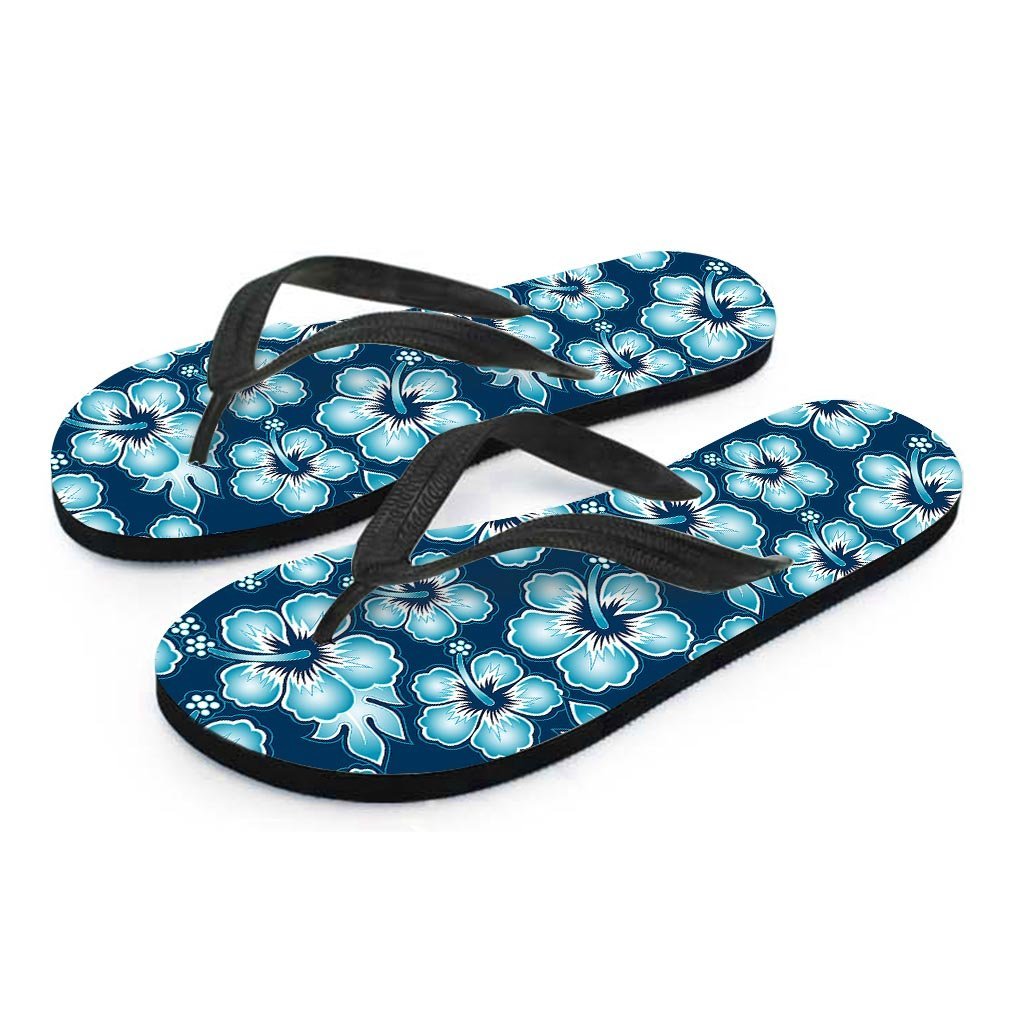 Blue Hibiscus Hawaiian Print Men's Flip Flops-grizzshop