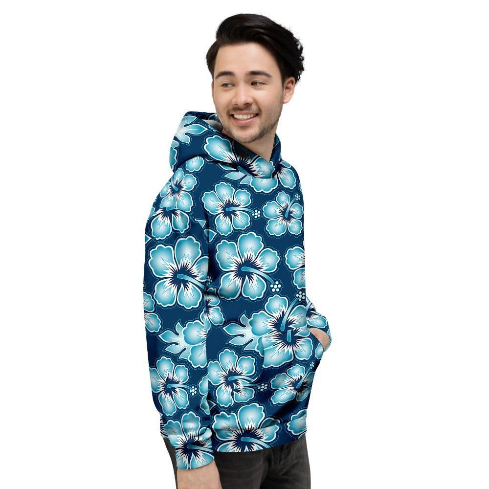 Blue Hibiscus Hawaiian Print Men's Hoodie-grizzshop