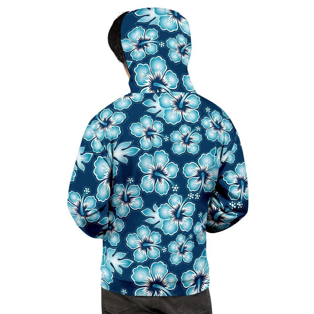 Blue Hibiscus Hawaiian Print Men's Hoodie-grizzshop