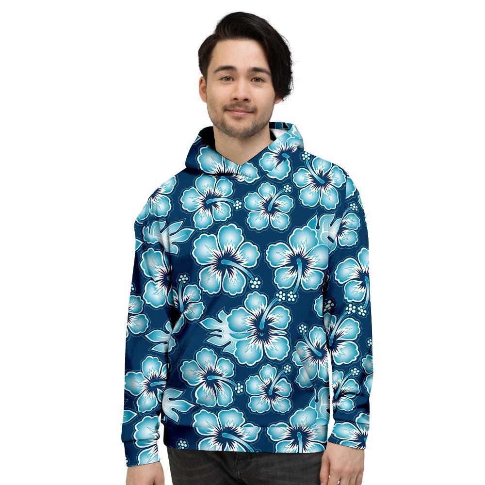 Blue Hibiscus Hawaiian Print Men's Hoodie-grizzshop