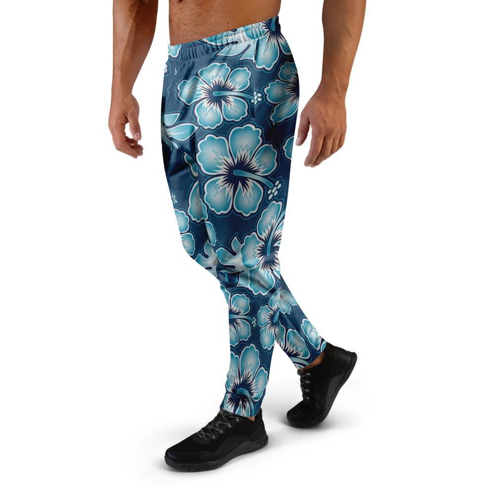 Blue Hibiscus Hawaiian Print Men's Joggers-grizzshop