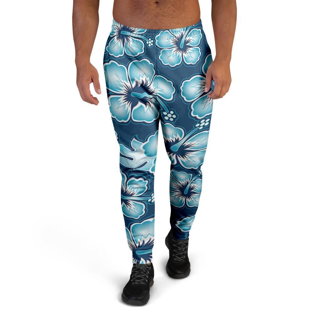 Blue Hibiscus Hawaiian Print Men's Joggers-grizzshop