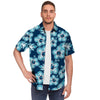 Blue Hibiscus Hawaiian Print Men's Short Sleeve Shirt-grizzshop