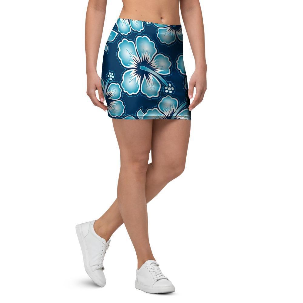 Blue Hibiscus Hawaiian Print Mini Skirt-grizzshop