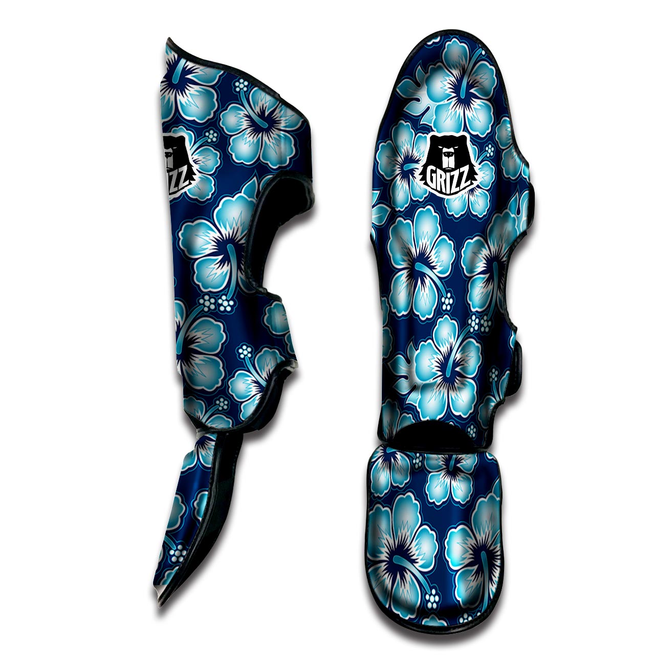 Blue Hibiscus Hawaiian Print Muay Thai Shin Guard-grizzshop