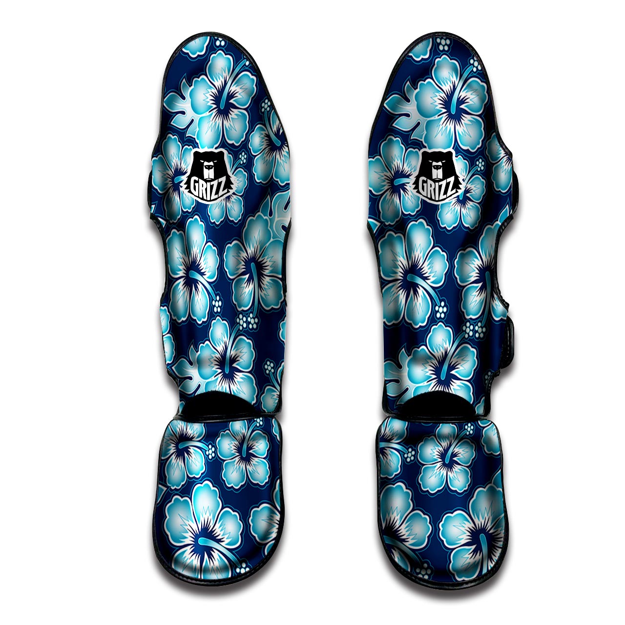 Blue Hibiscus Hawaiian Print Muay Thai Shin Guard-grizzshop