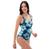 Blue Hibiscus Hawaiian Print One Piece Swimsuite-grizzshop