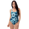 Blue Hibiscus Hawaiian Print One Piece Swimsuite-grizzshop