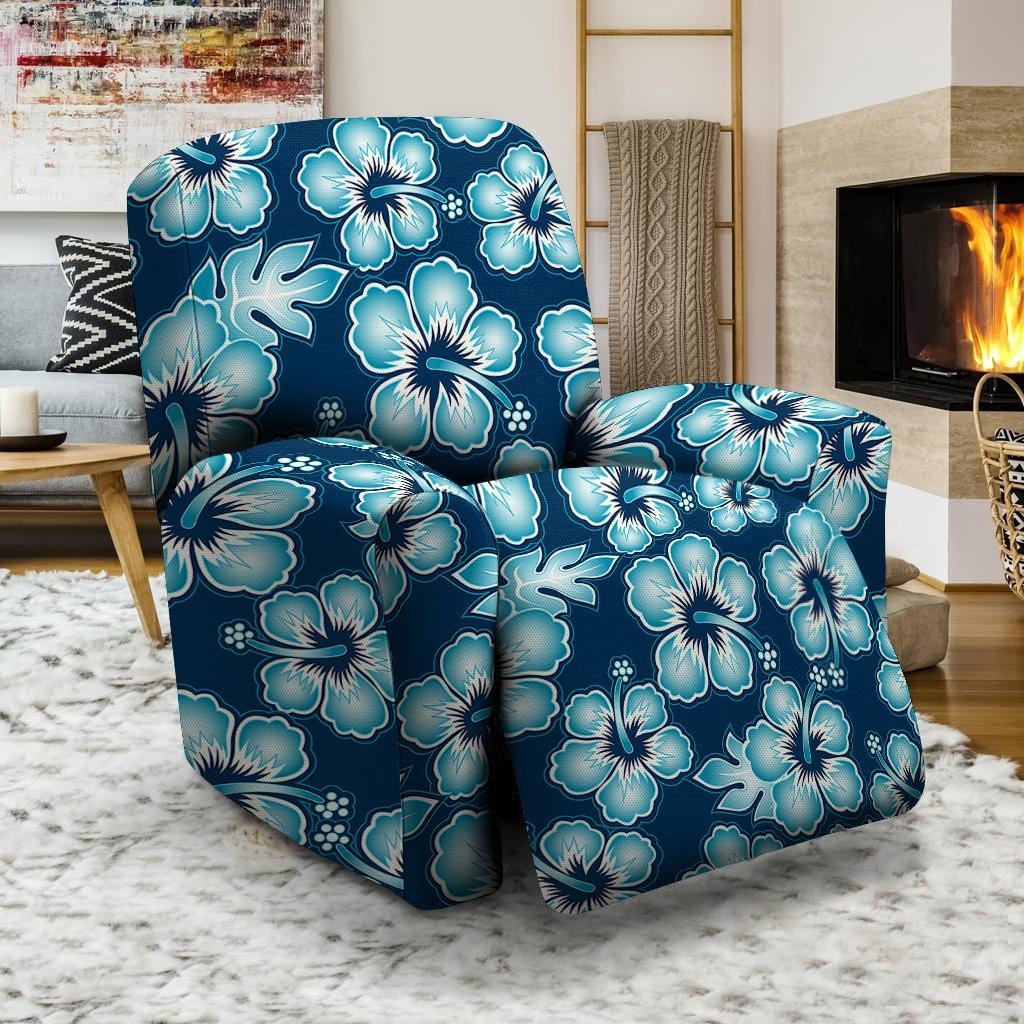 Blue Hibiscus Hawaiian Print Recliner Cover-grizzshop