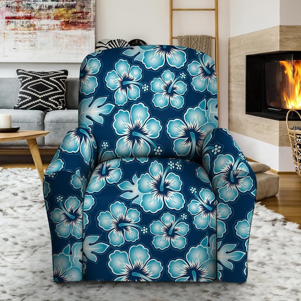 Blue Hibiscus Hawaiian Print Recliner Cover-grizzshop