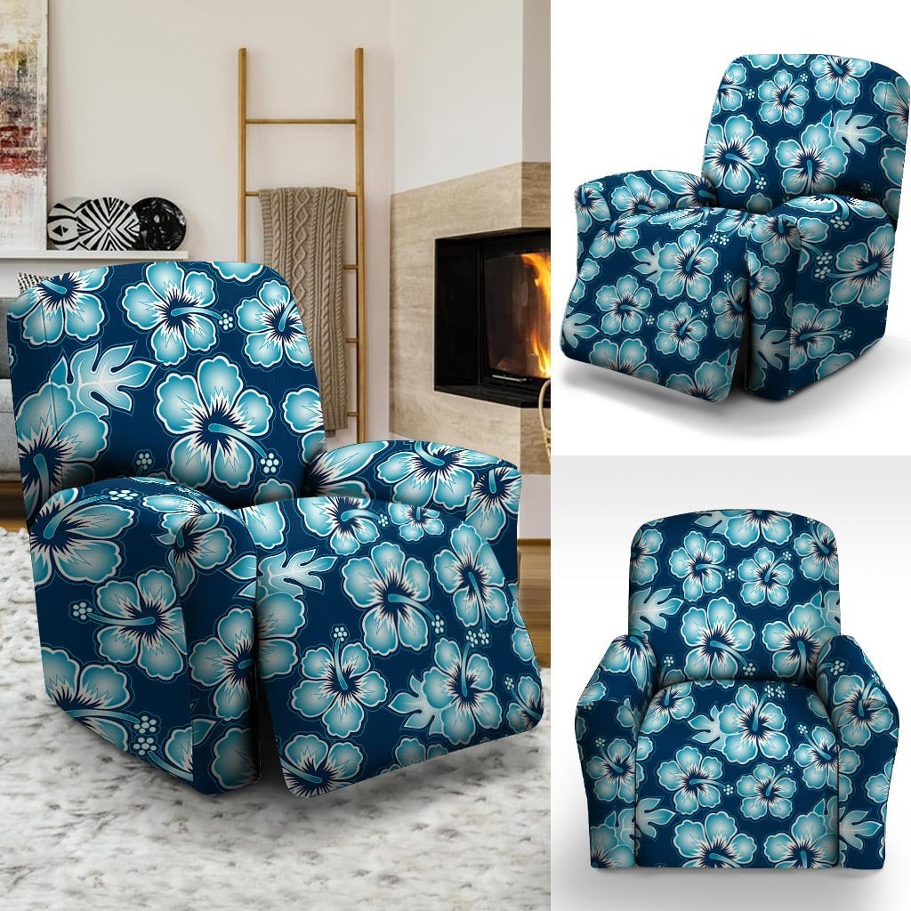 Blue Hibiscus Hawaiian Print Recliner Cover-grizzshop