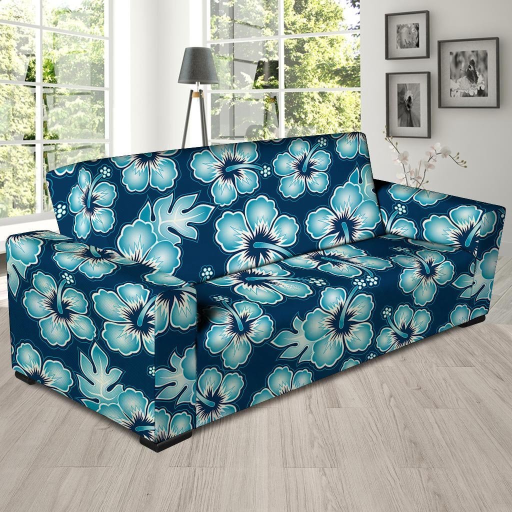 Blue Hibiscus Hawaiian Print Sofa Cover-grizzshop