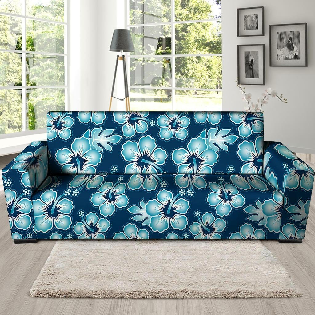 Blue Hibiscus Hawaiian Print Sofa Cover-grizzshop