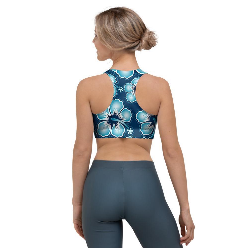 Blue Hibiscus Hawaiian Print Sports Bra-grizzshop