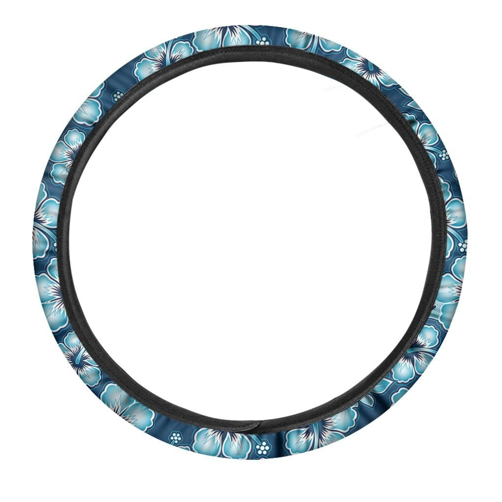 Blue Hibiscus Hawaiian Print Steering Wheel Cover-grizzshop