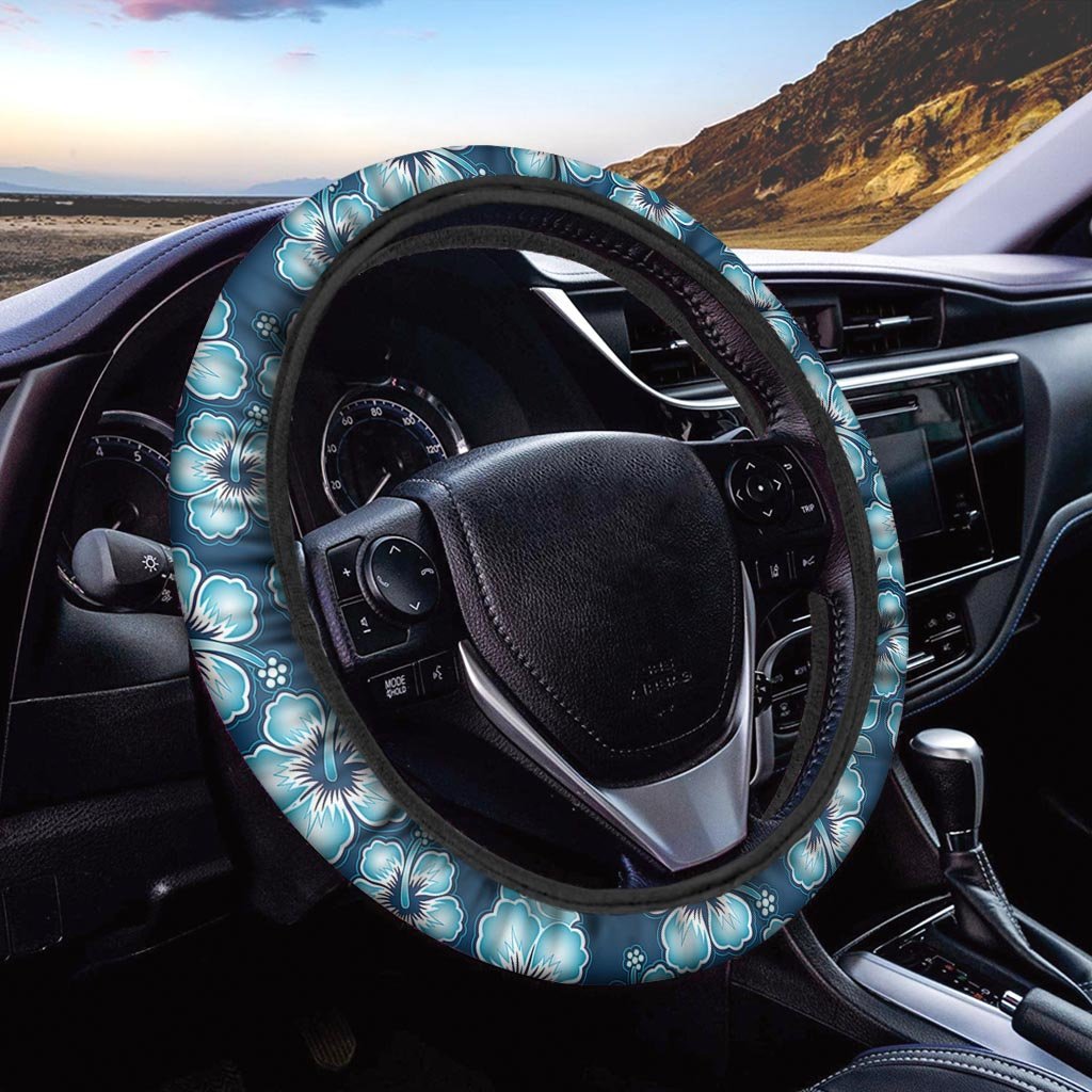 Blue Hibiscus Hawaiian Print Steering Wheel Cover-grizzshop