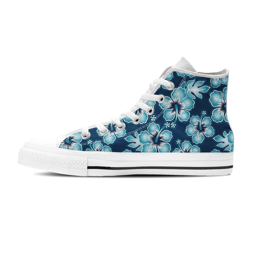 Blue Hibiscus Hawaiian Print Women's High Top Shoes-grizzshop